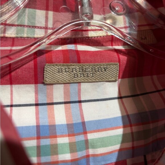 BURBERRY BRIT button down short sleeve red plaid shirt size medium - Picture 8 of 11